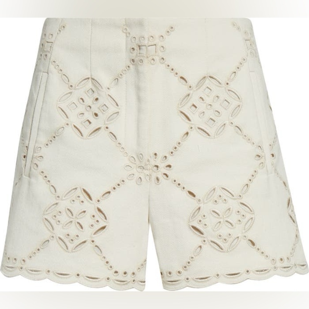 VERONICA BEARD JAZMIN HIGH WAIST EYELET SHORTS - SOFT WHITE SIZE 2 (PREOWNED)